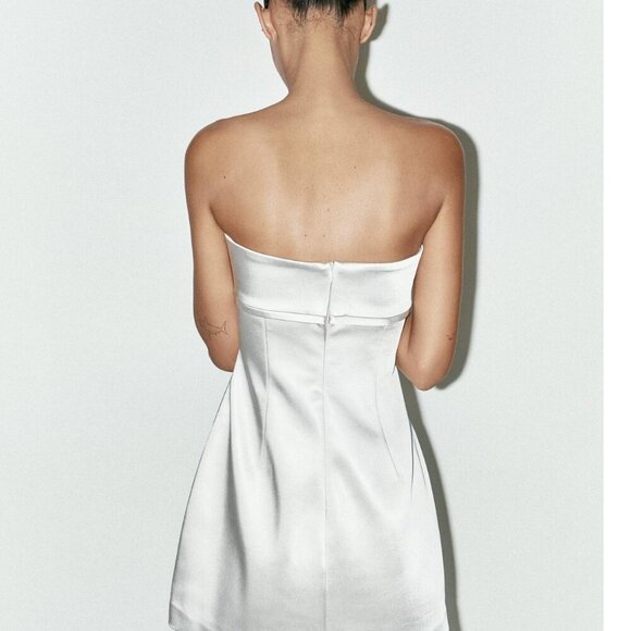 Zara Satin Strapless Bow Dress NWT Silver Blogger Fav Size Large - Picture 6 of 12